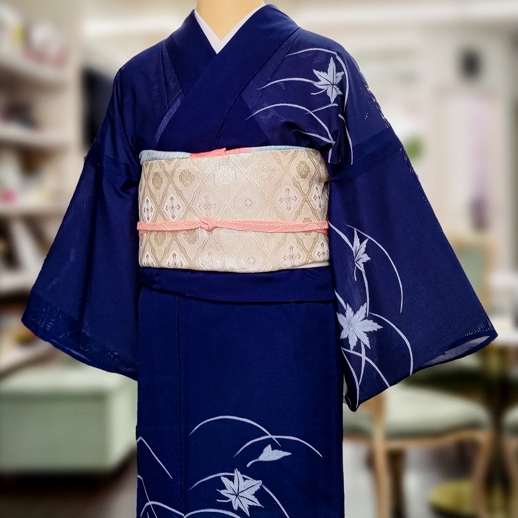 藍色の付け下げ｜奈良の衣装レンタル｜準礼装 絽の着物｜付け下げ 