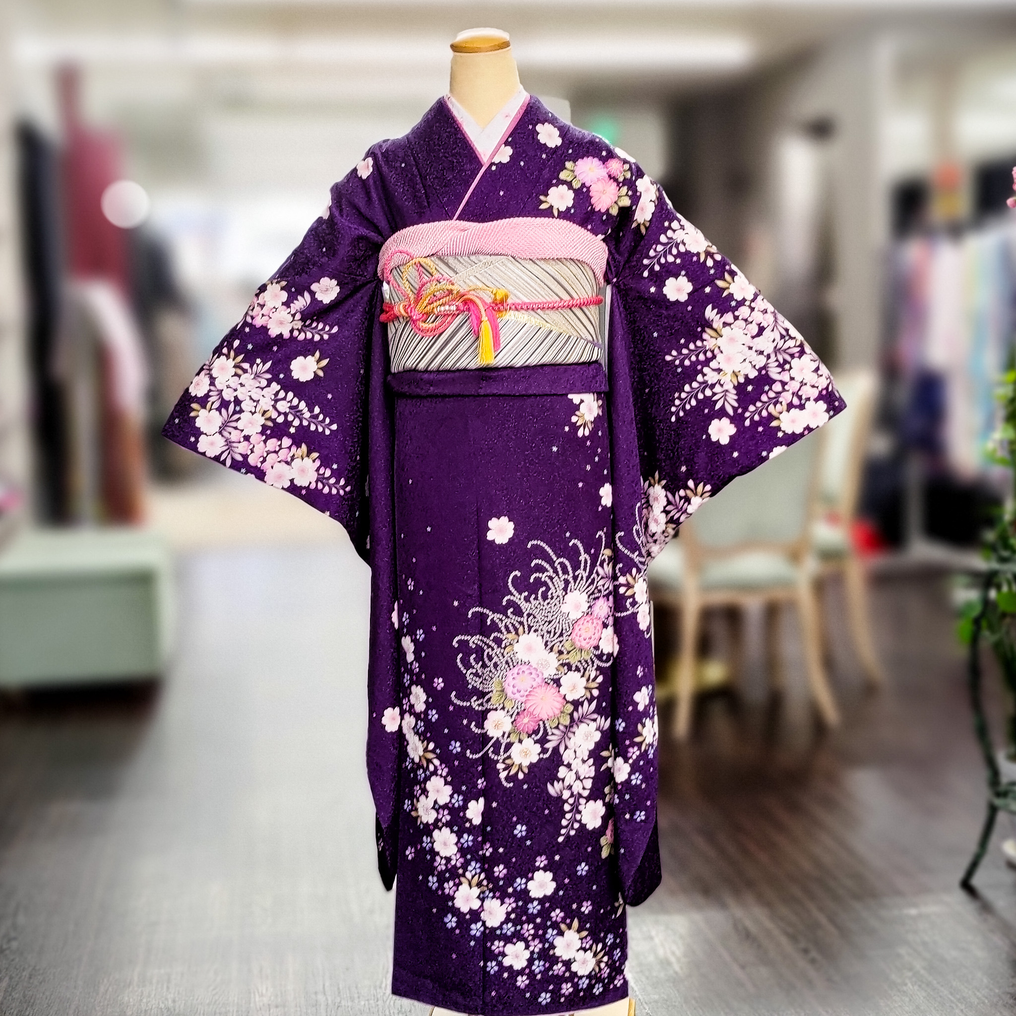 6,880円振袖 花柄 紫 成人式 袴 着物 正絹